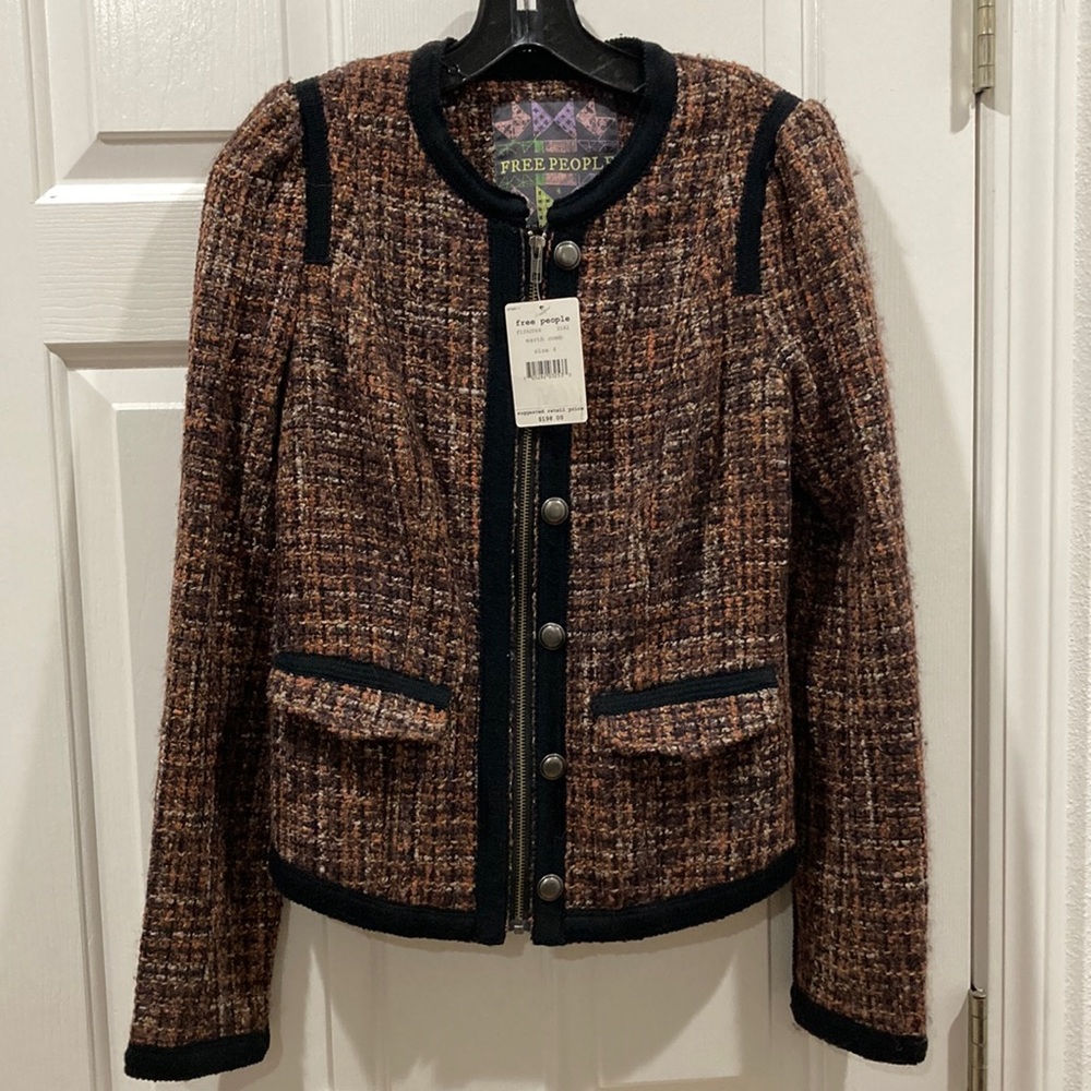NWT Free People Puff Sleeve Tweed Jacket Size 4